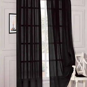 NEW set of 2 black window sheers